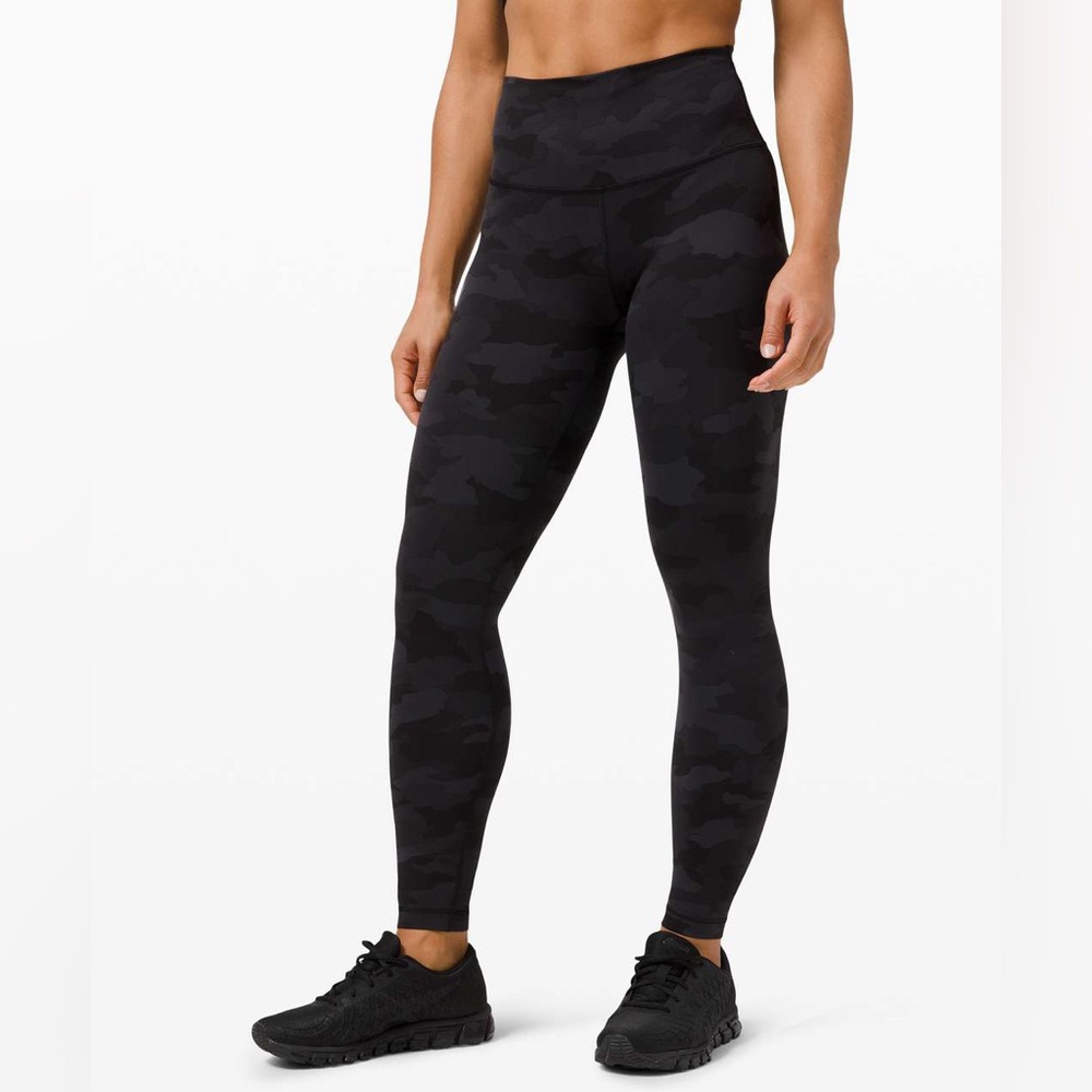 Lululemon Leggings Womens 8 Black‎ Camo Wunder Train High Rise 26" Yoga Gym Pant